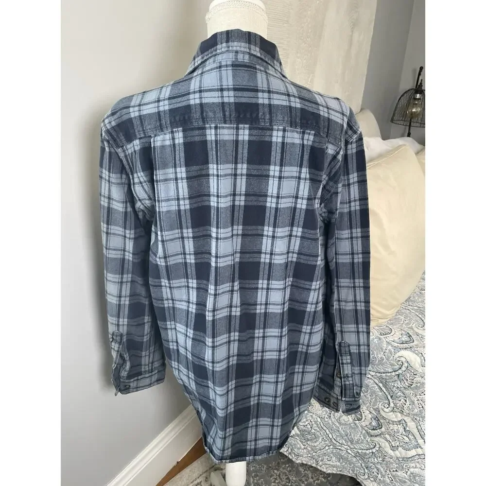 Carhartt Mens Medium Original Fit Blue Plaid Flannel Shirt 100% Cotton